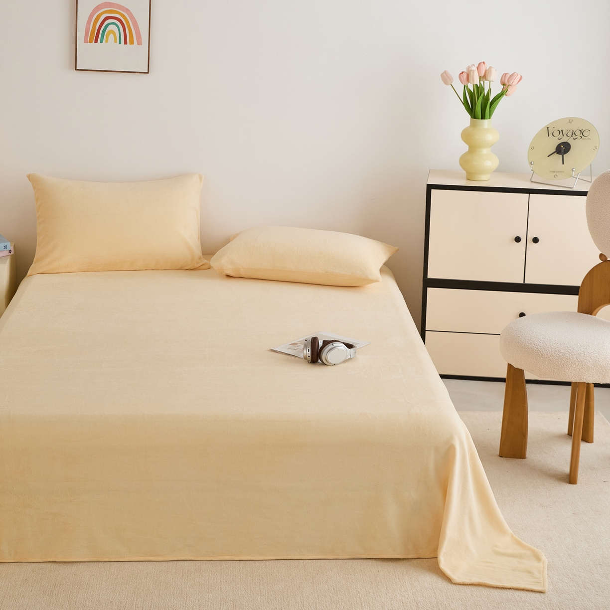 91家纺网 家纺一手货源 找家纺 曼町家居 2025新款高克重牛奶绒床单单床单床单单件 芝士黄