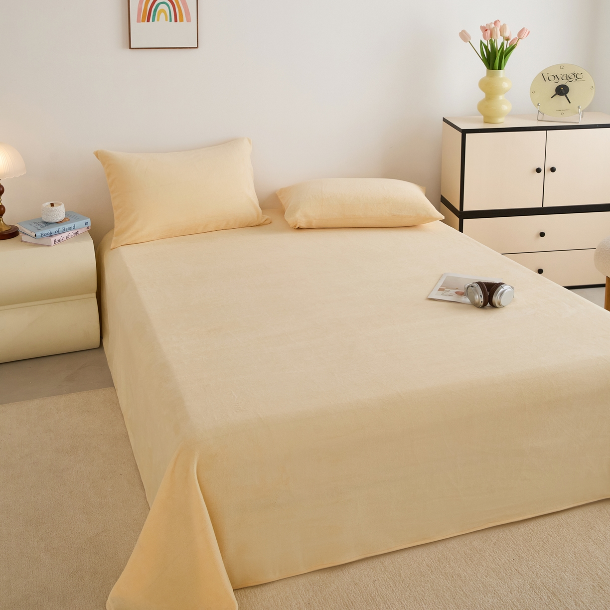 91家纺网 家纺一手货源 找家纺 曼町家居 2025新款高克重牛奶绒床单单床单床单单件 芝士黄