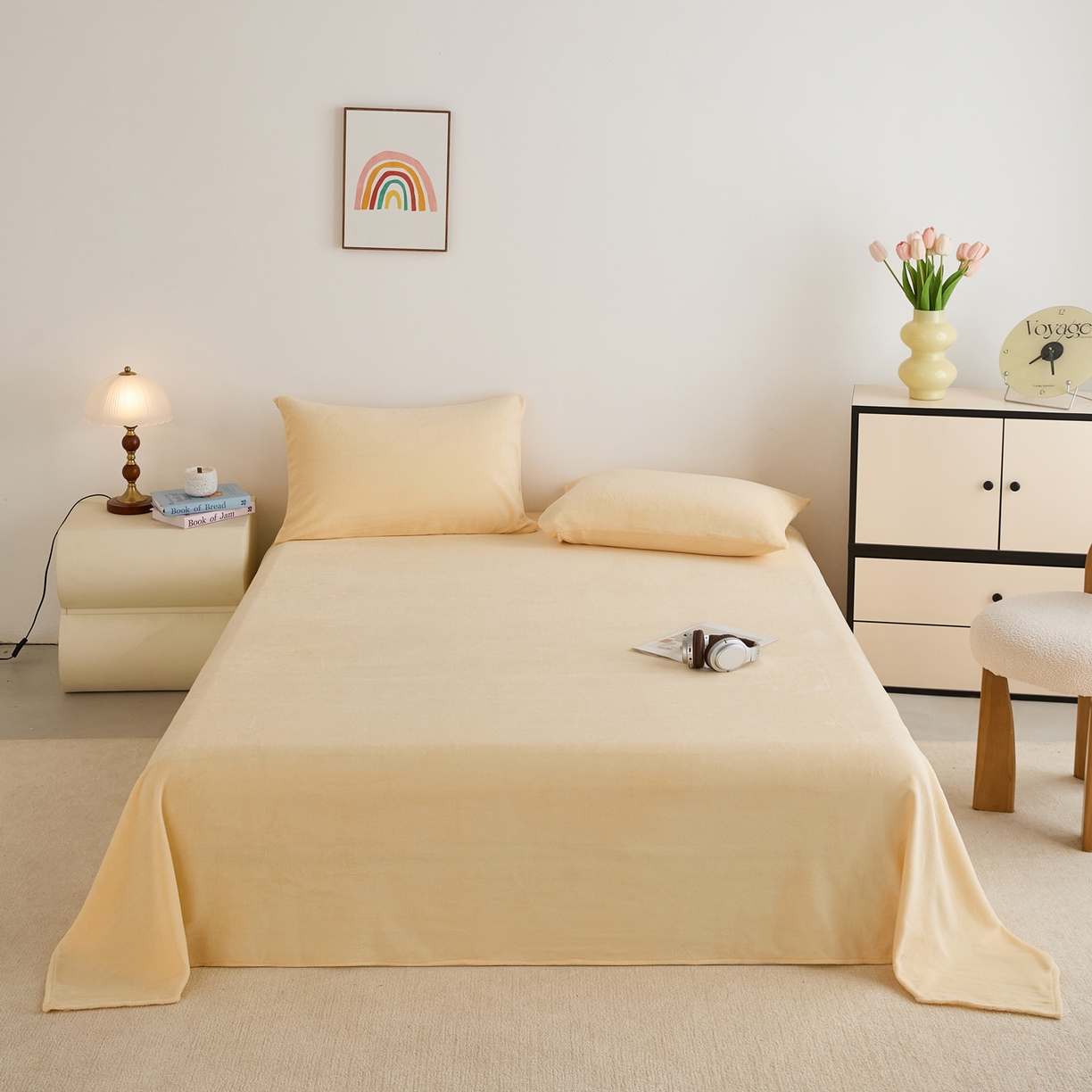 91家纺网 家纺一手货源 找家纺 曼町家居 2025新款高克重牛奶绒床单单床单床单单件 芝士黄