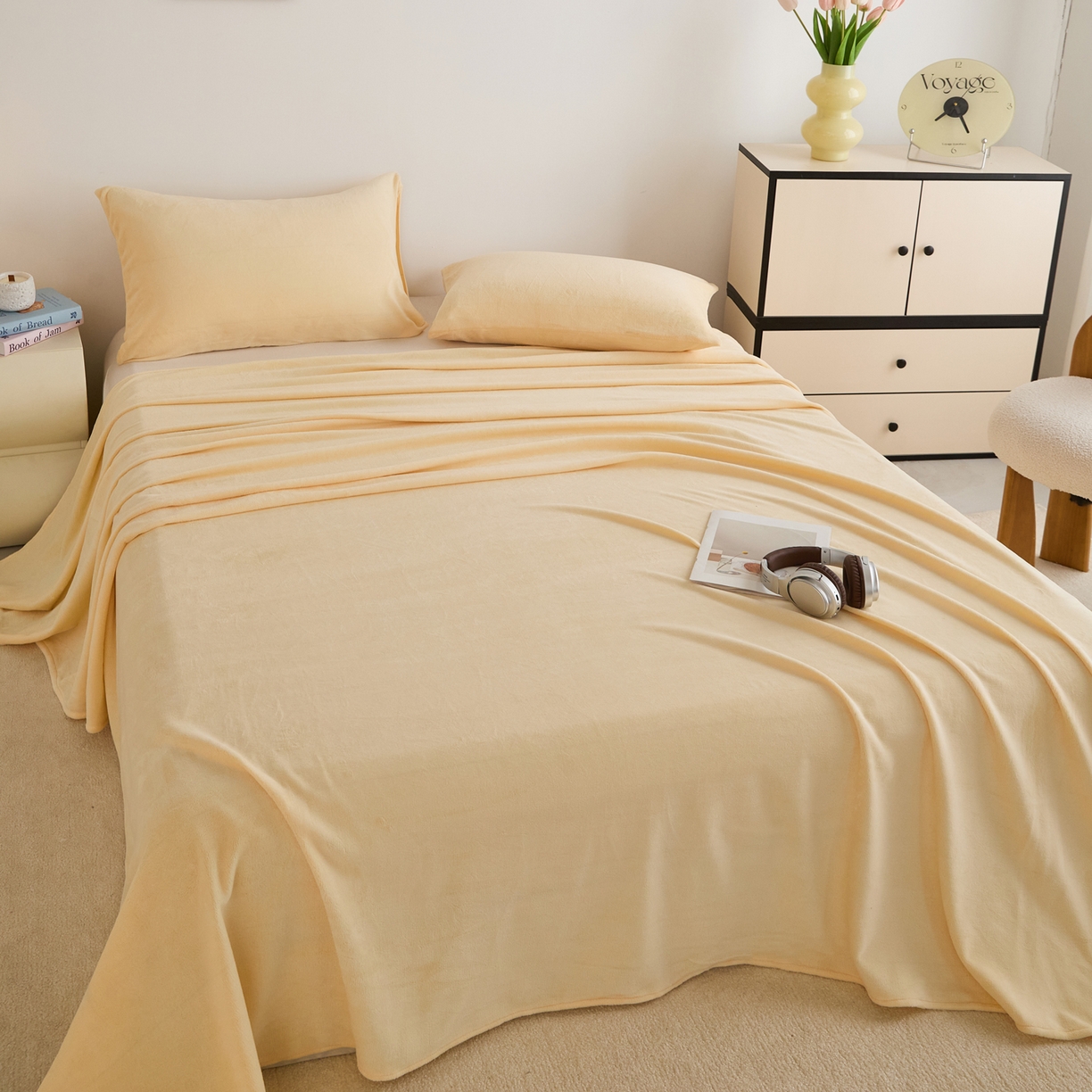 91家纺网 家纺一手货源 找家纺 曼町家居 2025新款高克重牛奶绒床单单床单床单单件 芝士黄