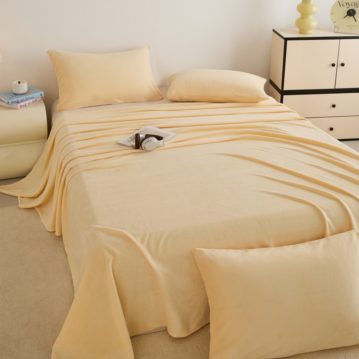 91家纺网 家纺一手货源 找家纺 曼町家居 2025新款高克重牛奶绒床单单床单床单单件 芝士黄