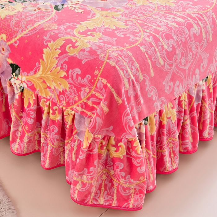 91家纺网 家纺一手货源 找家纺 馨梦缘 2025直播爆款8.5斤牛奶绒四件套加厚保暖床裙金貂绒 静若繁花 粉