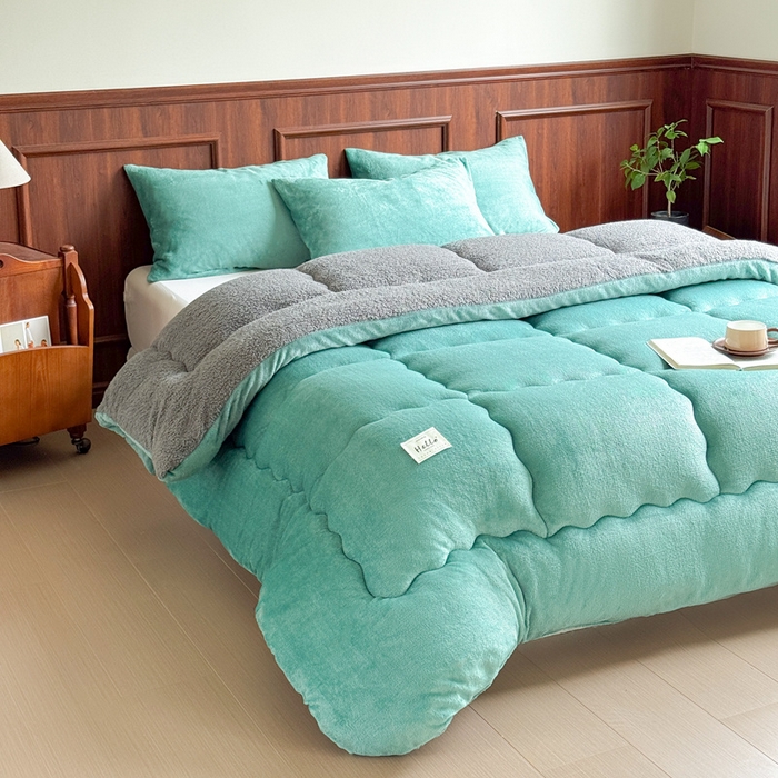 91家纺网 家纺一手货源 找家纺 吉祥家纺 2023新款牛奶绒羊羔绒春秋被冬被被芯跨境电商爆款深绿+灰