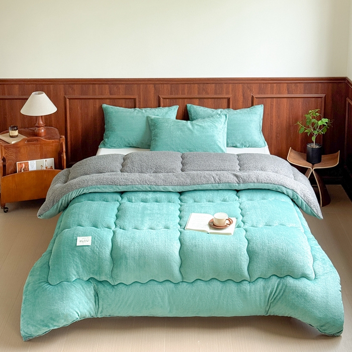 91家纺网 家纺一手货源 找家纺 吉祥家纺 2023新款牛奶绒羊羔绒春秋被冬被被芯跨境电商爆款深绿+灰