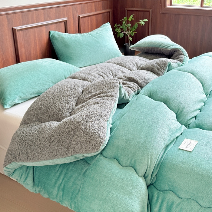 91家纺网 家纺一手货源 找家纺 吉祥家纺 2023新款牛奶绒羊羔绒春秋被冬被被芯跨境电商爆款深绿+灰