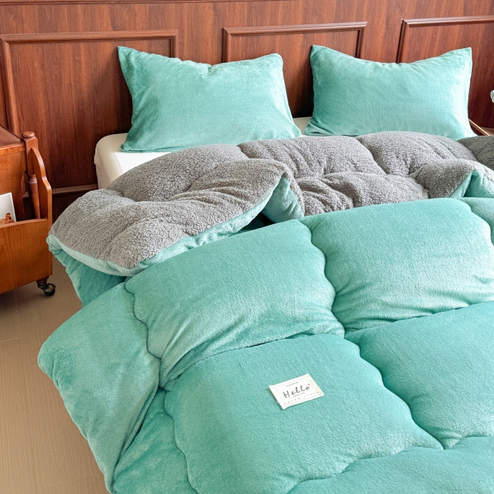 91家纺网 家纺一手货源 找家纺 吉祥家纺 2023新款牛奶绒羊羔绒春秋被冬被被芯跨境电商爆款深绿+灰