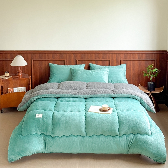 91家纺网 家纺一手货源 找家纺 吉祥家纺 2023新款牛奶绒羊羔绒春秋被冬被被芯跨境电商爆款深绿+灰