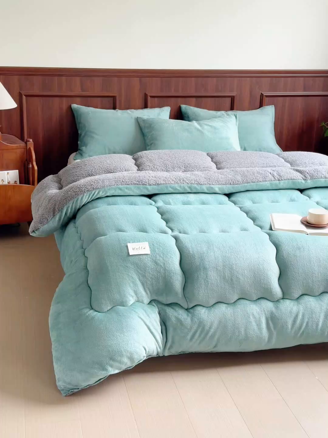 91家纺网 家纺一手货源 找家纺 吉祥家纺 2023新款牛奶绒羊羔绒春秋被冬被被芯跨境电商爆款深绿+灰