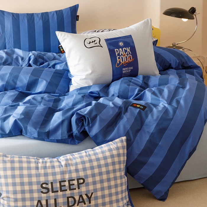 91家纺网 家纺一手货源 找家纺 （总）RYB红黄兰 2025新款ins慵懒风撞色系全棉四件套学生季宿舍床纯棉三件套