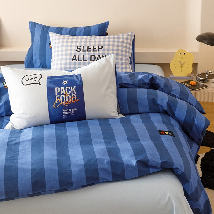 91家纺网 家纺一手货源 找家纺 （总）RYB红黄兰 2025新款ins慵懒风撞色系全棉四件套学生季宿舍床纯棉三件套