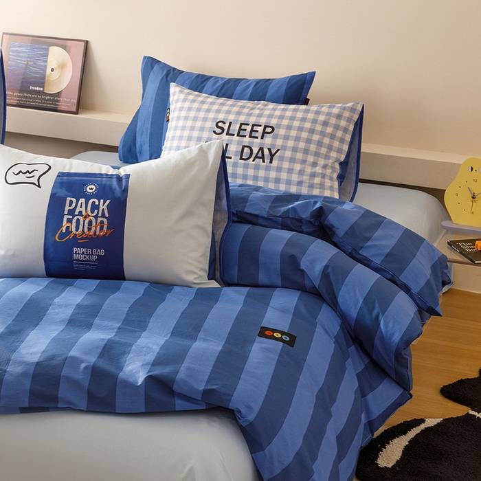 91家纺网 家纺一手货源 找家纺 （总）RYB红黄兰 2025新款ins慵懒风撞色系全棉四件套学生季宿舍床纯棉三件套