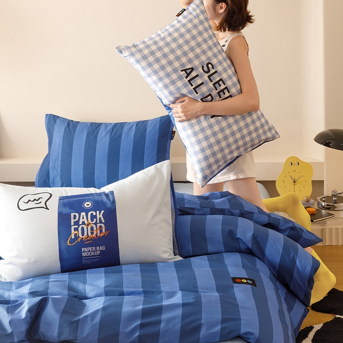 91家纺网 家纺一手货源 找家纺 （总）RYB红黄兰 2025新款ins慵懒风撞色系全棉四件套学生季宿舍床纯棉三件套