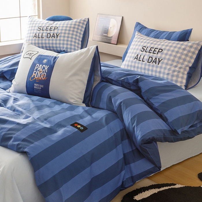 91家纺网 家纺一手货源 找家纺 （总）RYB红黄兰 2025新款ins慵懒风撞色系全棉四件套学生季宿舍床纯棉三件套