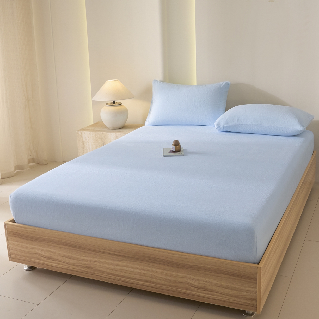 91家纺网 家纺一手货源 找家纺 酱子 2025新款牛奶绒简约纯色床笠 奶蓝-cl