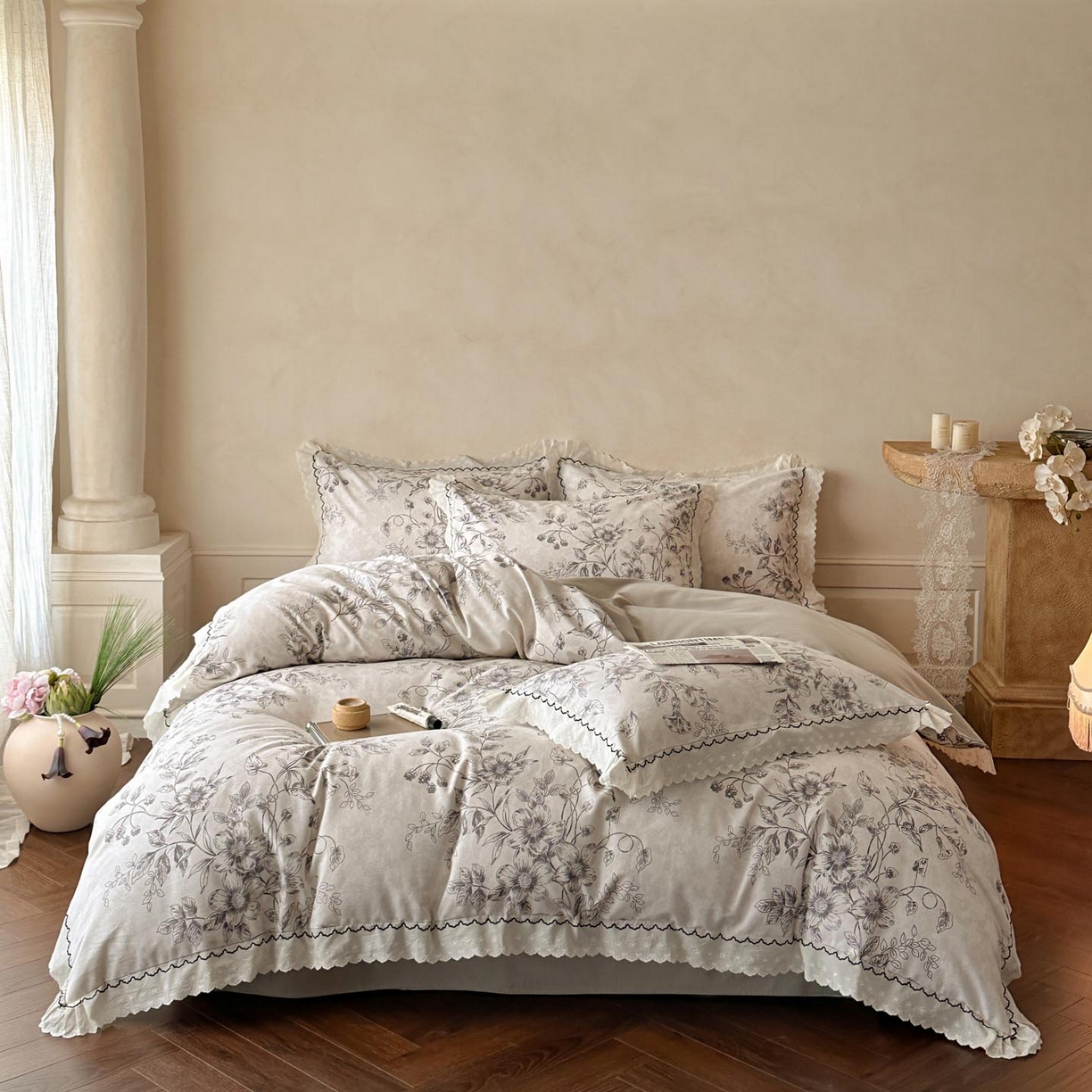 涵宸家纺 2025新款全棉磨毛印花四件套-雅漾 花禧