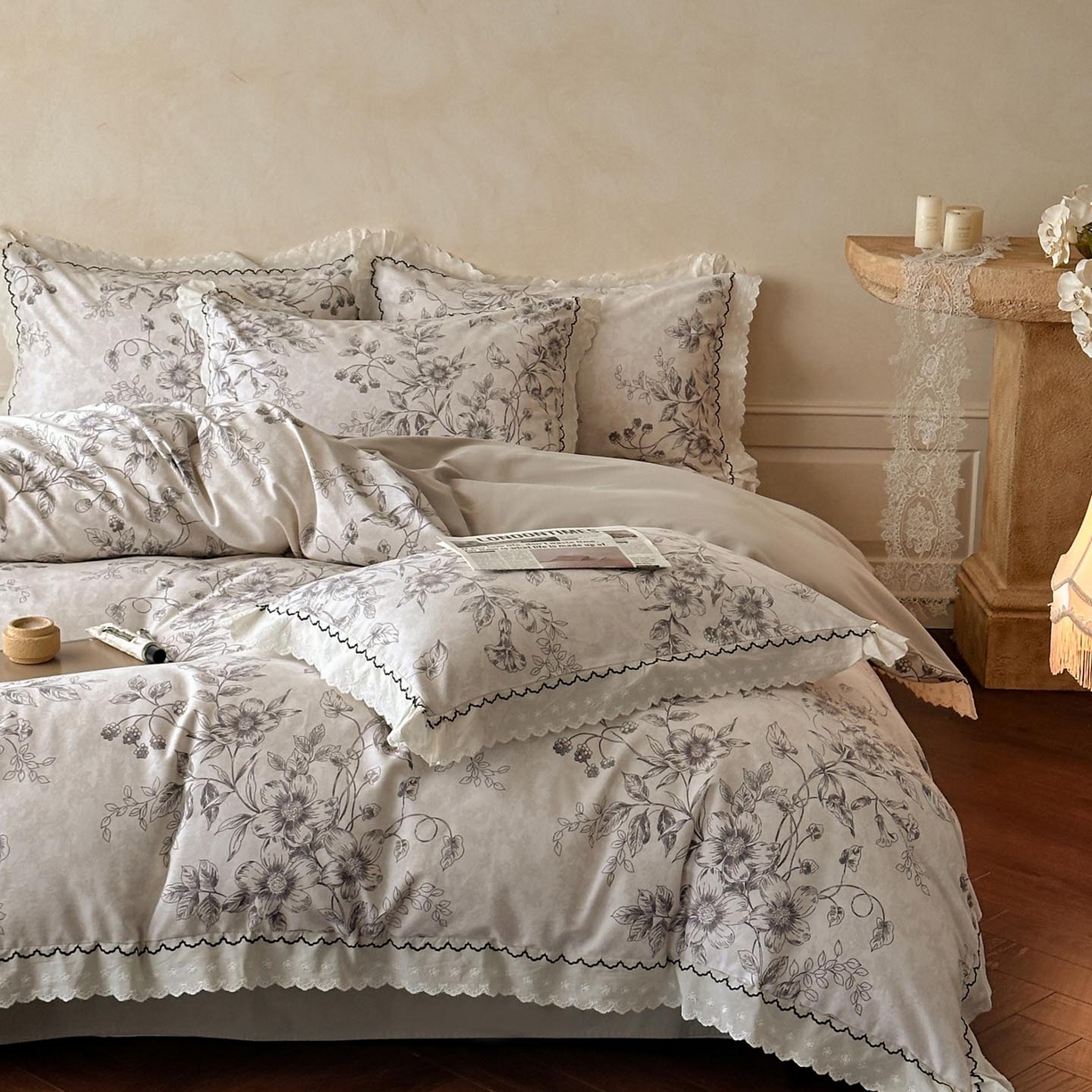 91家纺网 家纺一手货源 找家纺 涵宸家纺 2025新款全棉磨毛印花四件套-雅漾 花禧