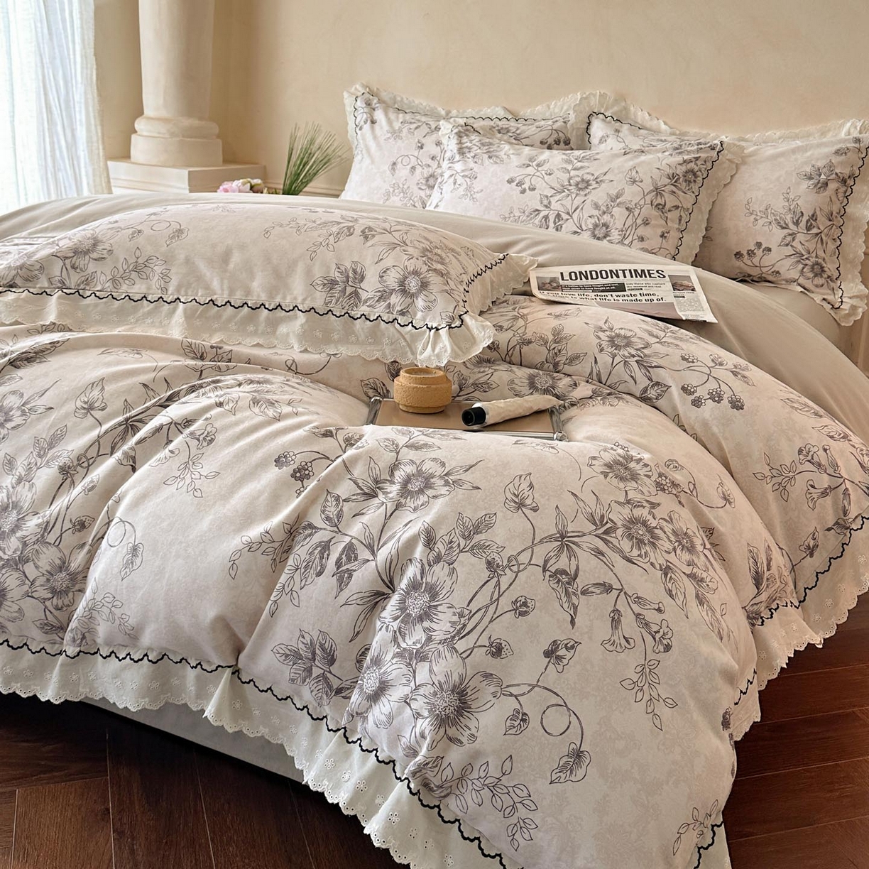 91家纺网 家纺一手货源 找家纺 涵宸家纺 2025新款全棉磨毛印花四件套-雅漾 花禧