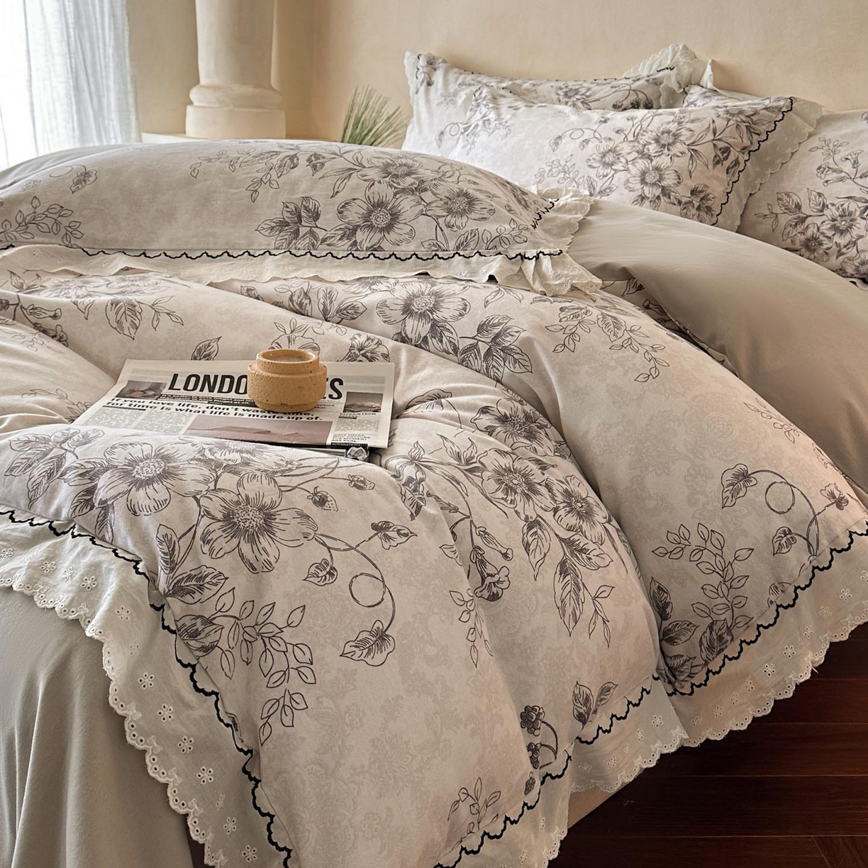 91家纺网 家纺一手货源 找家纺 涵宸家纺 2025新款全棉磨毛印花四件套-雅漾 花禧