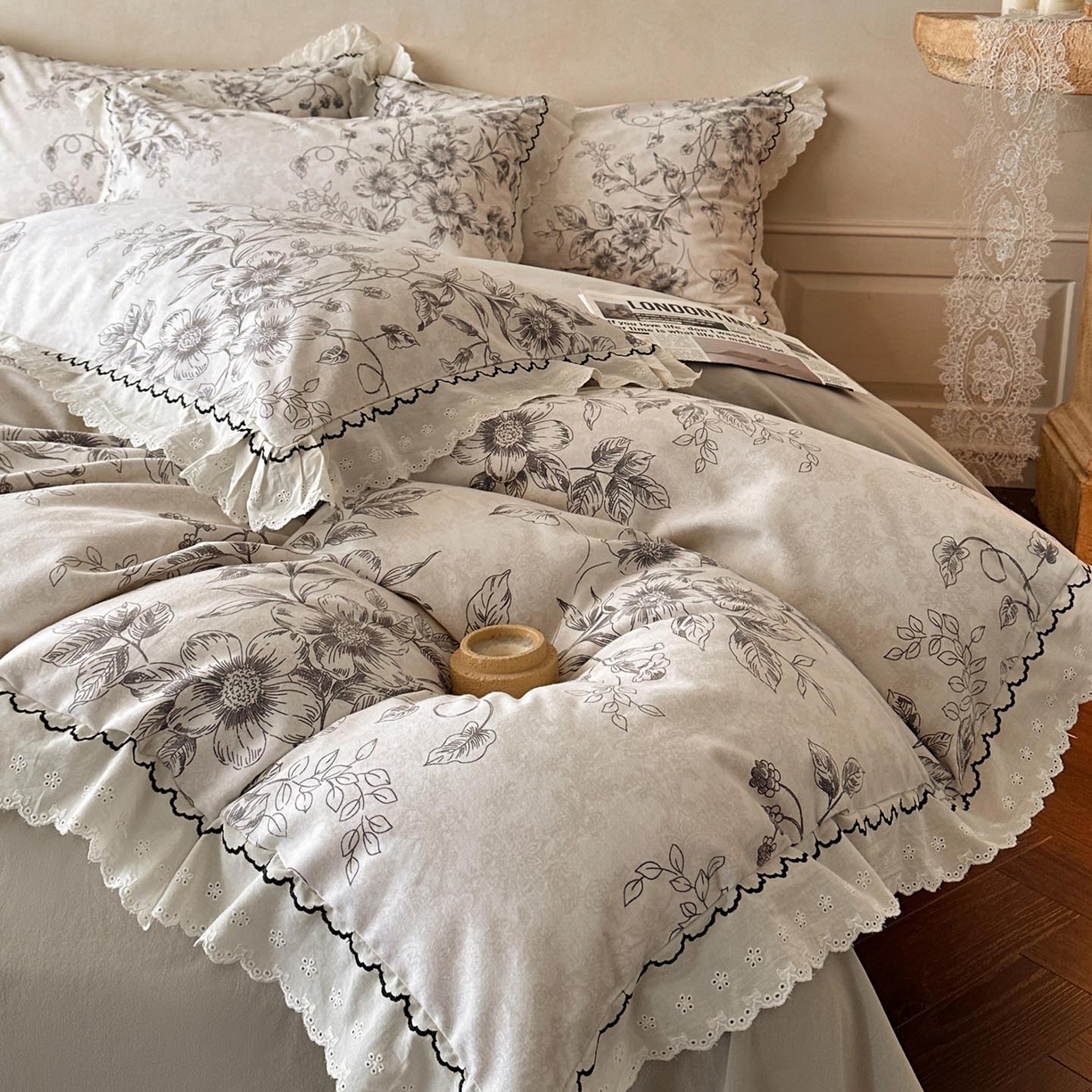 91家纺网 家纺一手货源 找家纺 涵宸家纺 2025新款全棉磨毛印花四件套-雅漾 花禧