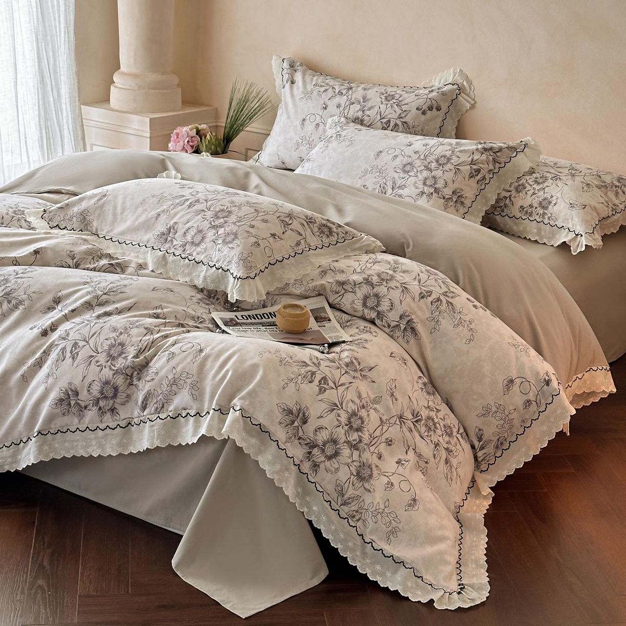 91家纺网 家纺一手货源 找家纺 涵宸家纺 2025新款全棉磨毛印花四件套-雅漾 花禧