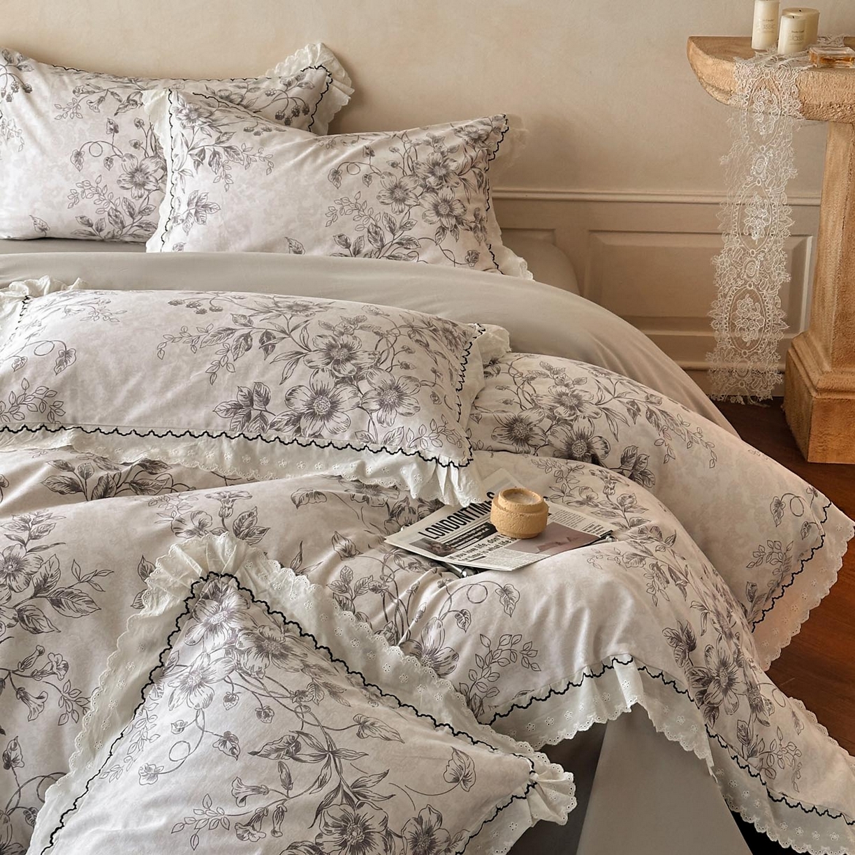 91家纺网 家纺一手货源 找家纺 涵宸家纺 2025新款全棉磨毛印花四件套-雅漾 花禧