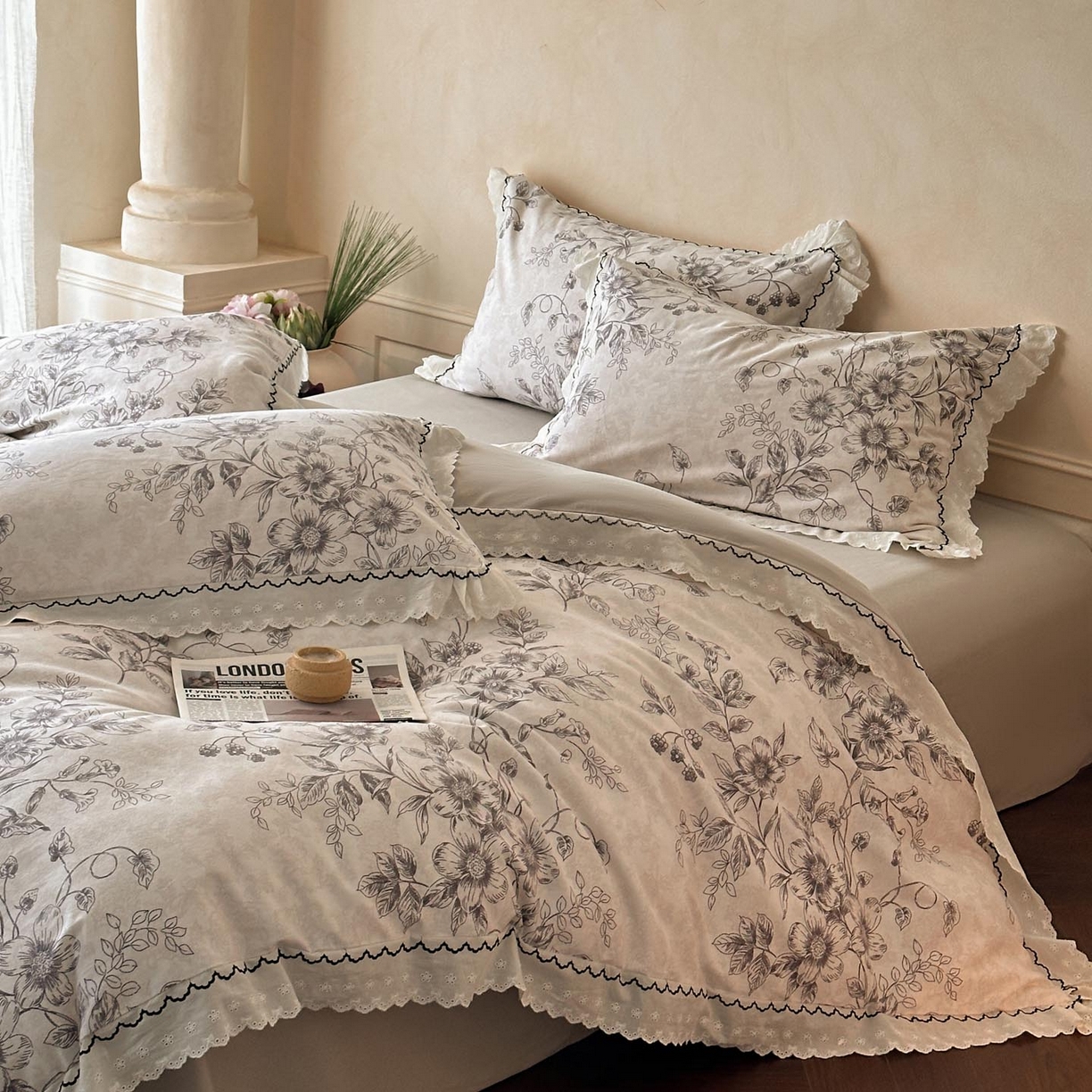 91家纺网 家纺一手货源 找家纺 涵宸家纺 2025新款全棉磨毛印花四件套-雅漾 花禧