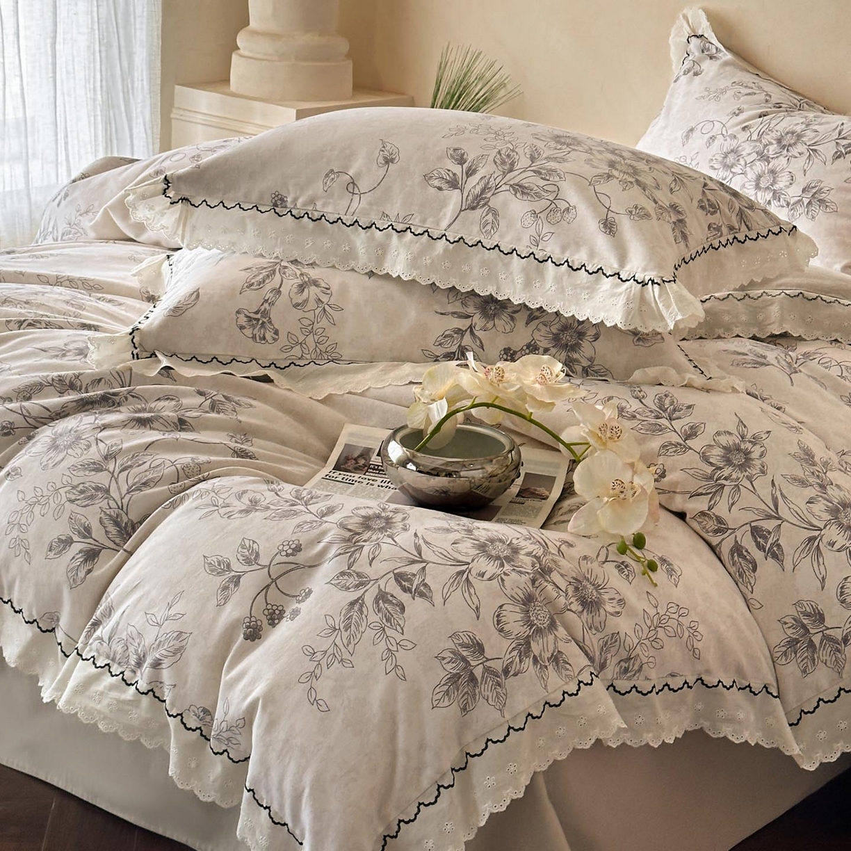 91家纺网 家纺一手货源 找家纺 涵宸家纺 2025新款全棉磨毛印花四件套-雅漾 花禧