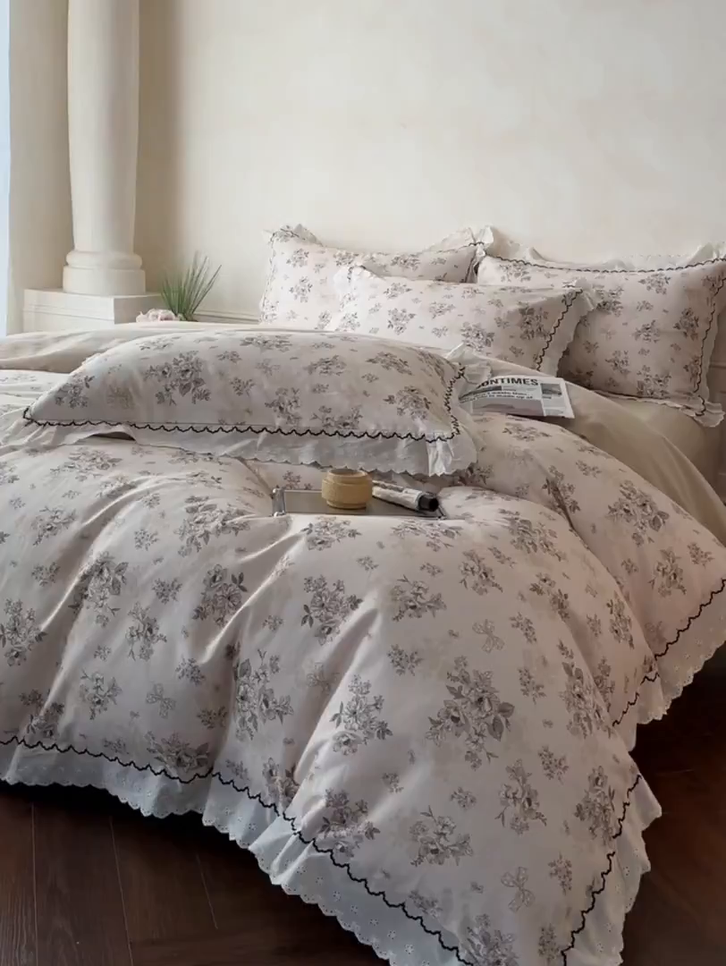 91家纺网 家纺一手货源 找家纺 涵宸家纺 2025新款全棉磨毛印花四件套-雅漾 花禧