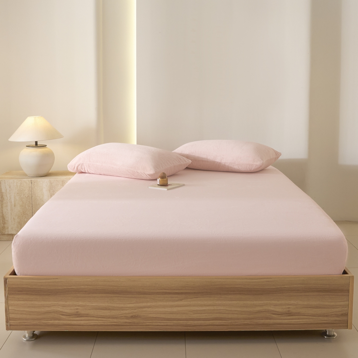 91家纺网 家纺一手货源 找家纺 酱子 2025新款牛奶绒简约纯色床笠 桃粉-cl