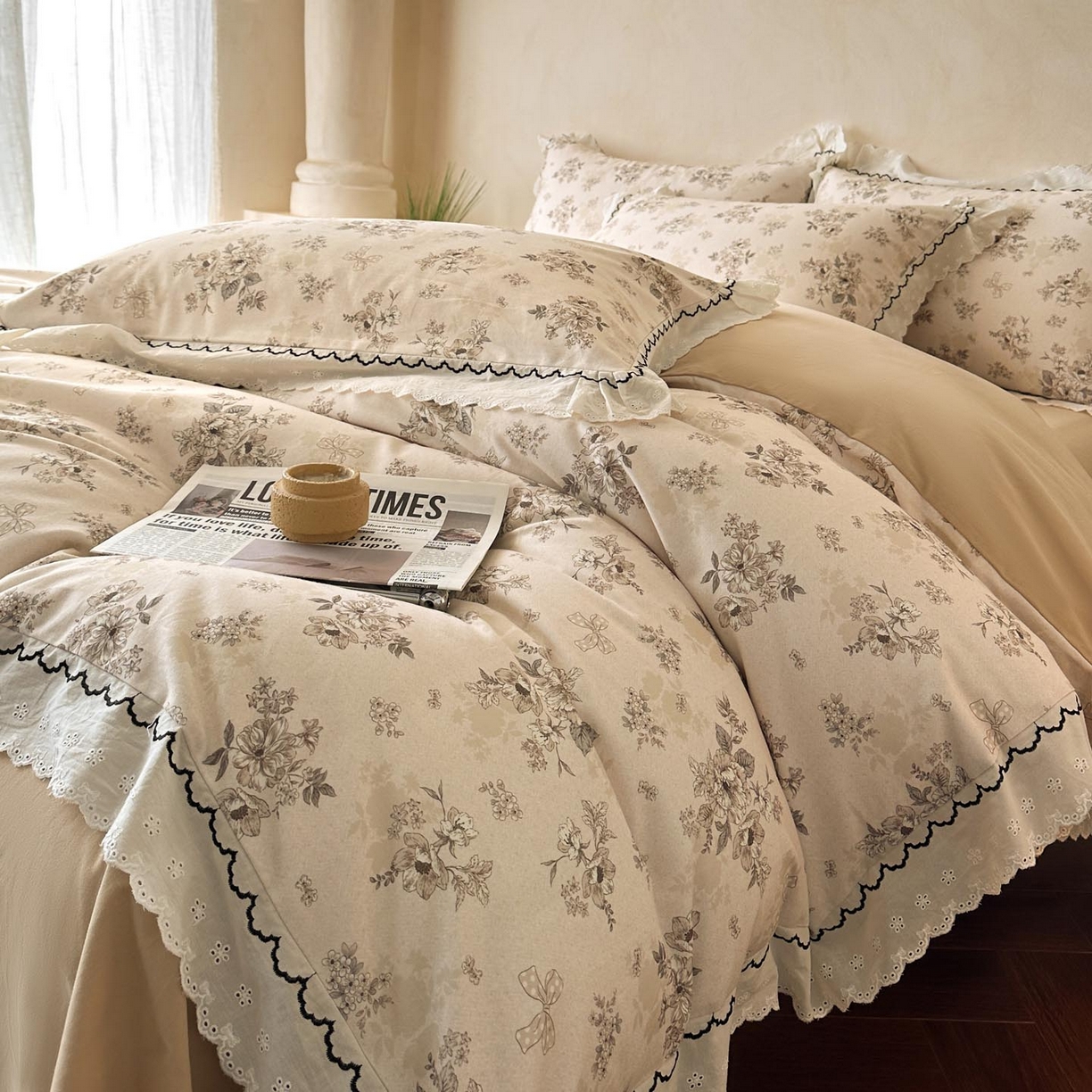 91家纺网 家纺一手货源 找家纺 涵宸家纺 2025新款全棉磨毛印花四件套-雅漾 雷雅-米