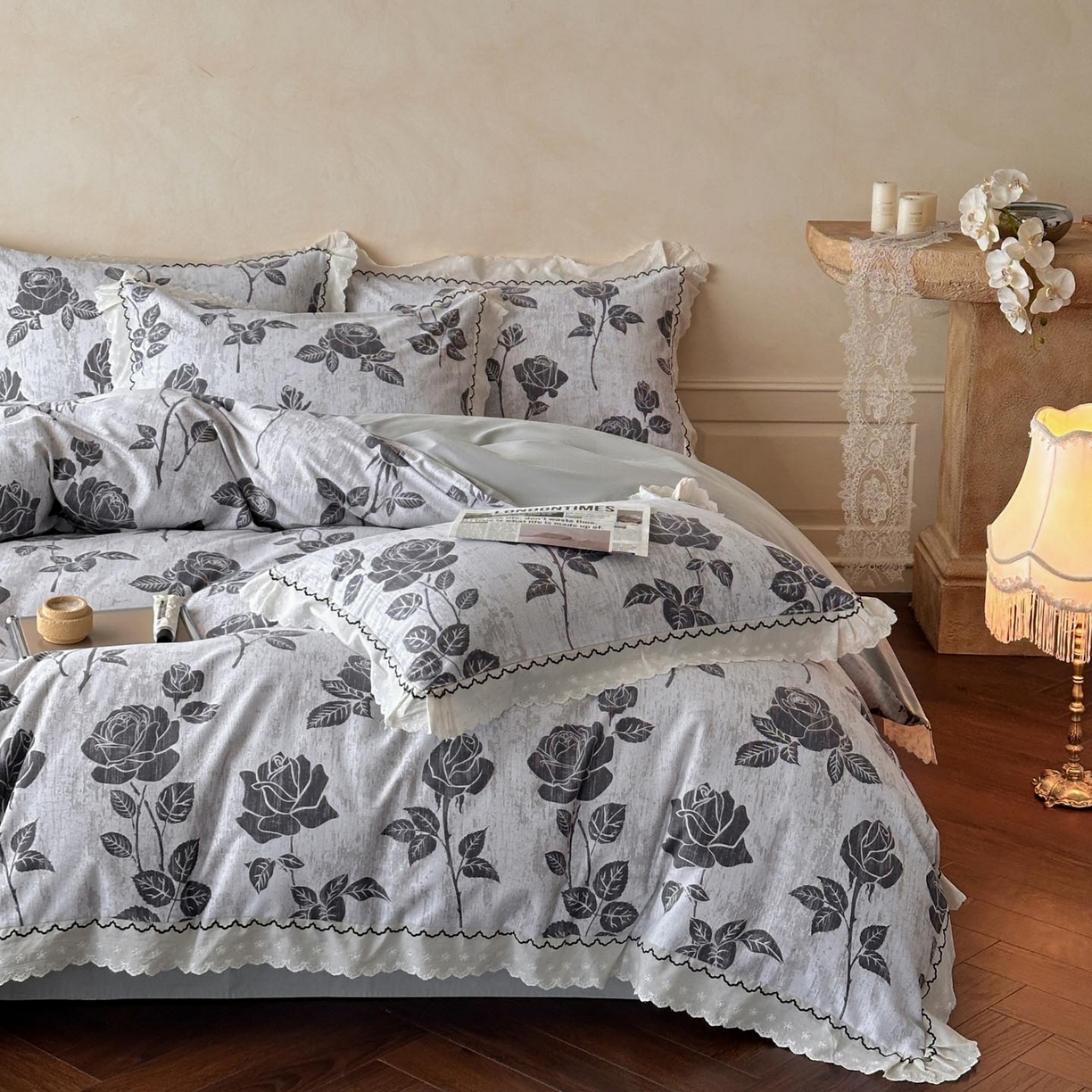 91家纺网 家纺一手货源 找家纺 涵宸家纺 2025新款全棉磨毛印花四件套-雅漾 岁月留声