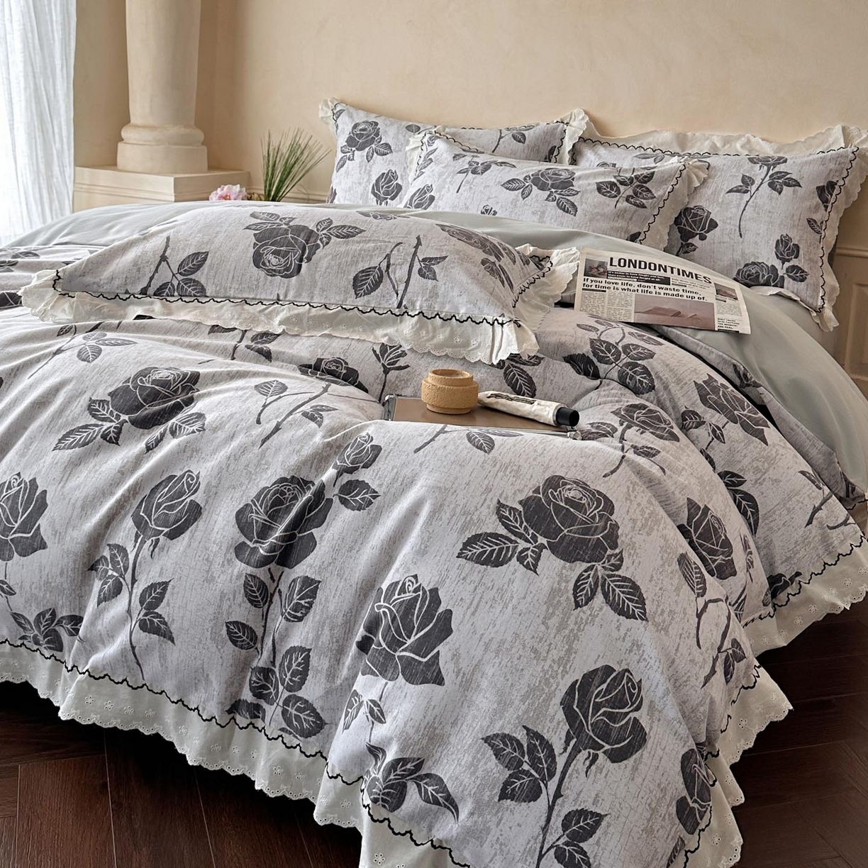 91家纺网 家纺一手货源 找家纺 涵宸家纺 2025新款全棉磨毛印花四件套-雅漾 岁月留声