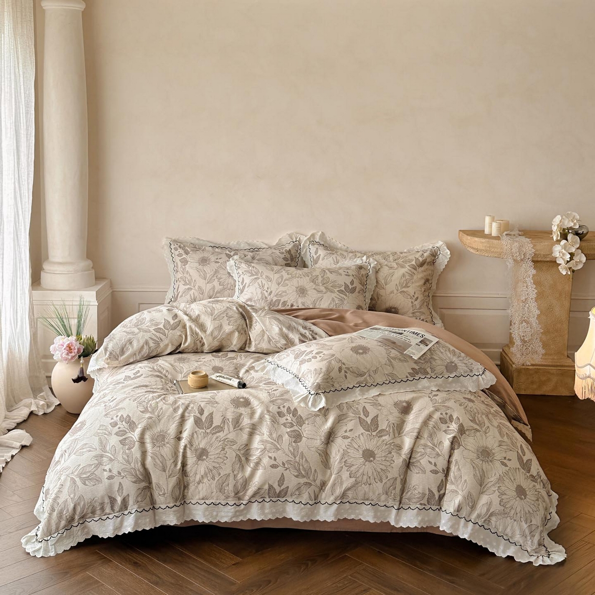 涵宸家纺 2025新款全棉磨毛印花四件套-雅漾 漾漾-咖