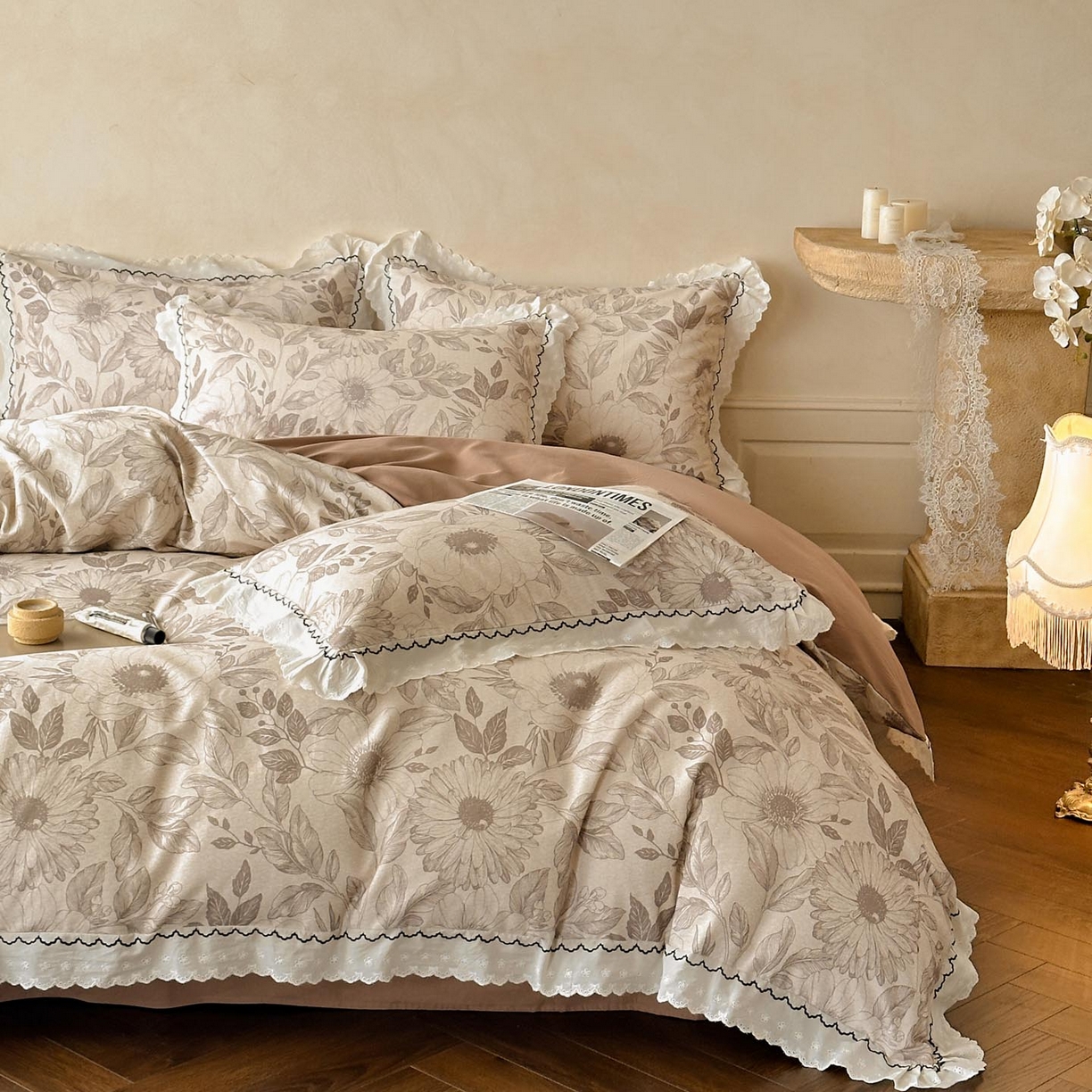 91家纺网 家纺一手货源 找家纺 涵宸家纺 2025新款全棉磨毛印花四件套-雅漾 漾漾-咖