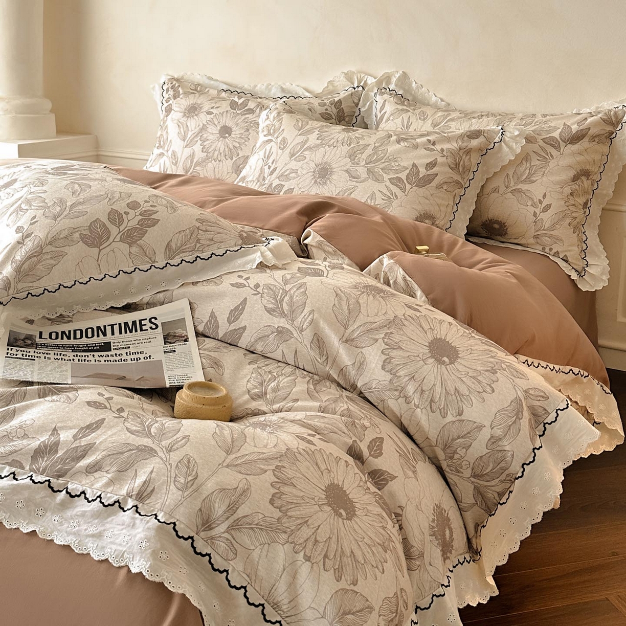 91家纺网 家纺一手货源 找家纺 涵宸家纺 2025新款全棉磨毛印花四件套-雅漾 漾漾-咖