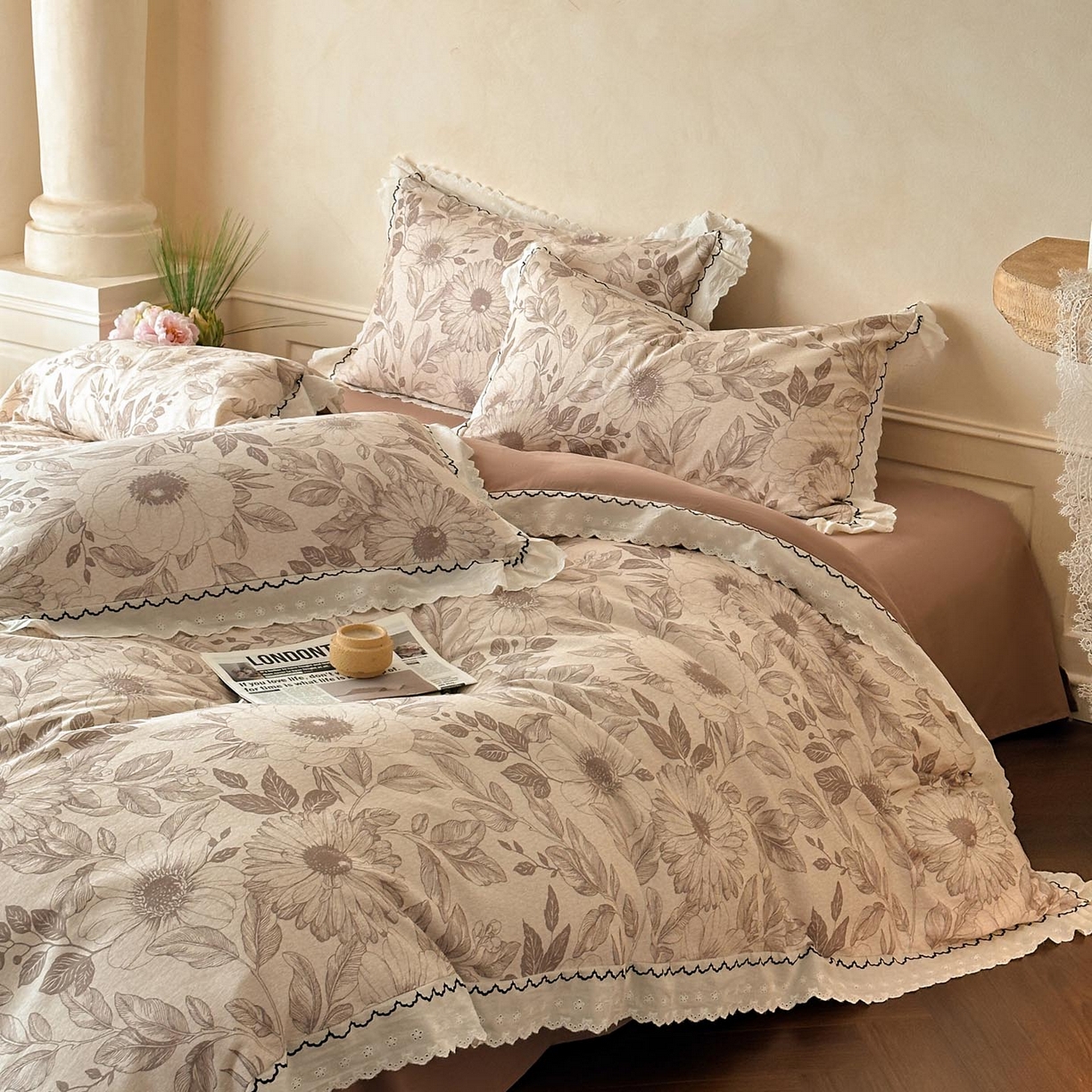 91家纺网 家纺一手货源 找家纺 涵宸家纺 2025新款全棉磨毛印花四件套-雅漾 漾漾-咖