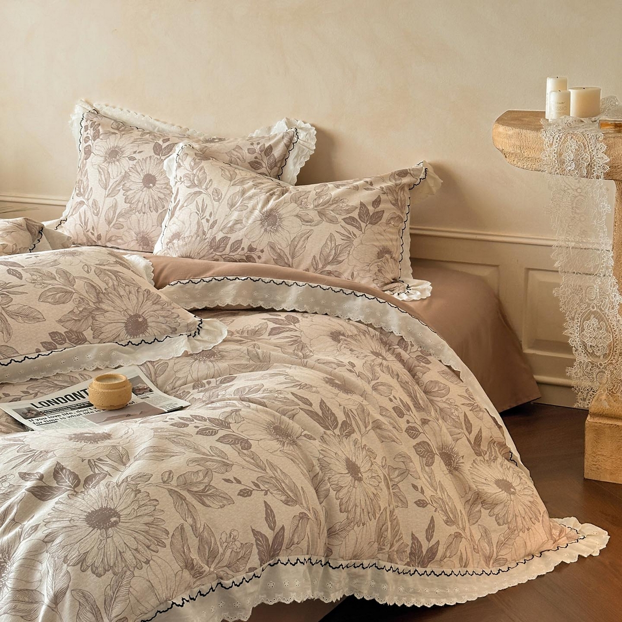 91家纺网 家纺一手货源 找家纺 涵宸家纺 2025新款全棉磨毛印花四件套-雅漾 漾漾-咖