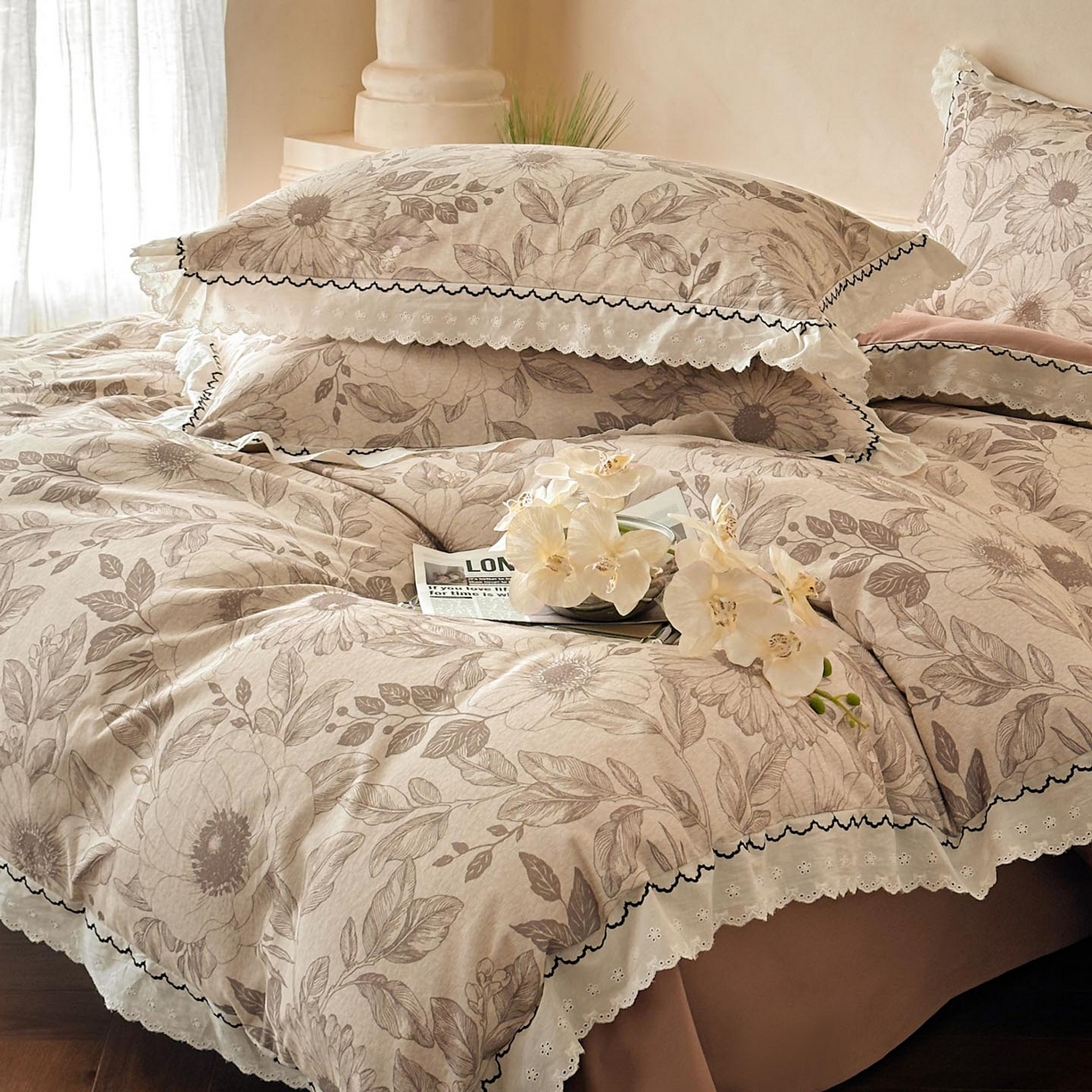 91家纺网 家纺一手货源 找家纺 涵宸家纺 2025新款全棉磨毛印花四件套-雅漾 漾漾-咖