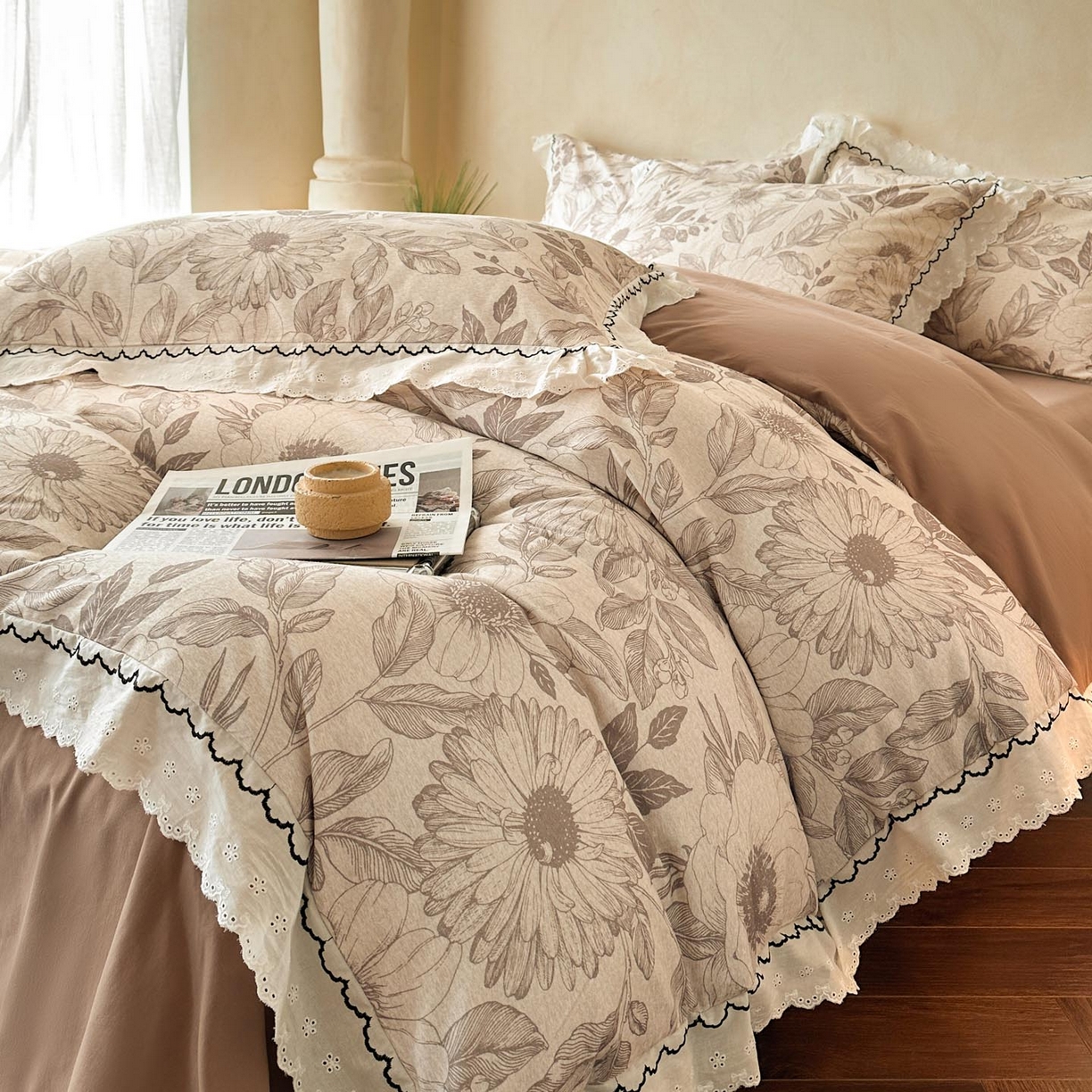 91家纺网 家纺一手货源 找家纺 涵宸家纺 2025新款全棉磨毛印花四件套-雅漾 漾漾-咖