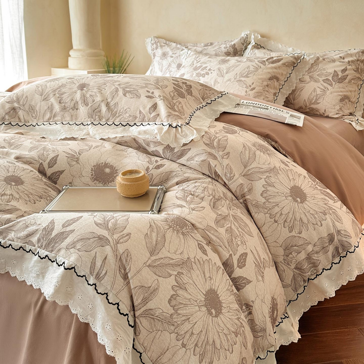 91家纺网 家纺一手货源 找家纺 涵宸家纺 2025新款全棉磨毛印花四件套-雅漾 漾漾-咖