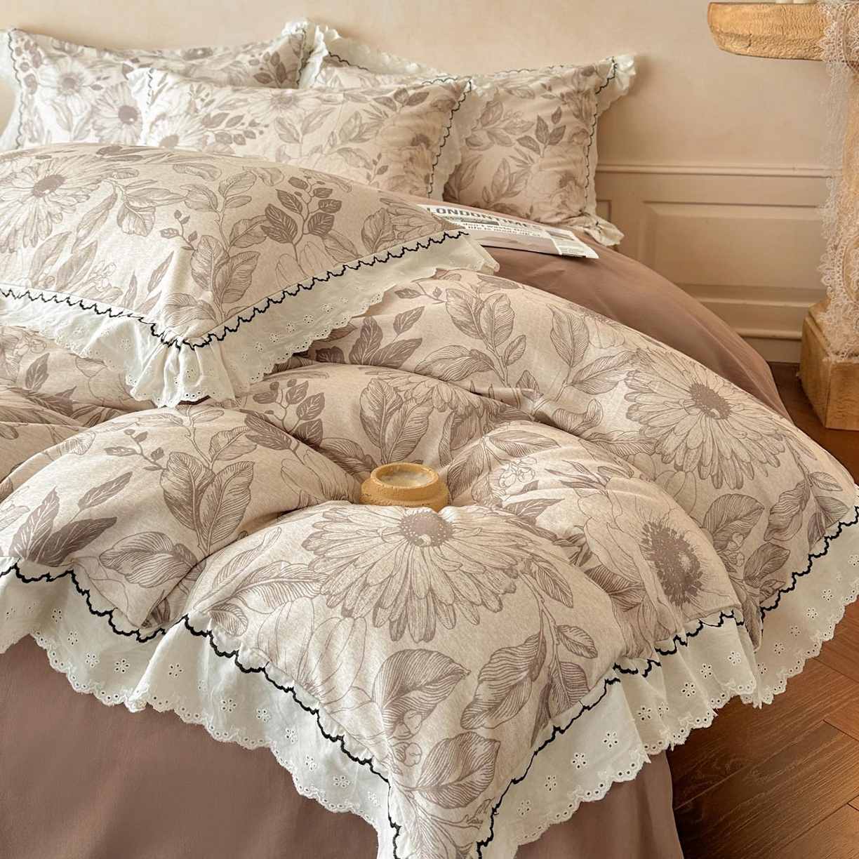 91家纺网 家纺一手货源 找家纺 涵宸家纺 2025新款全棉磨毛印花四件套-雅漾 漾漾-咖