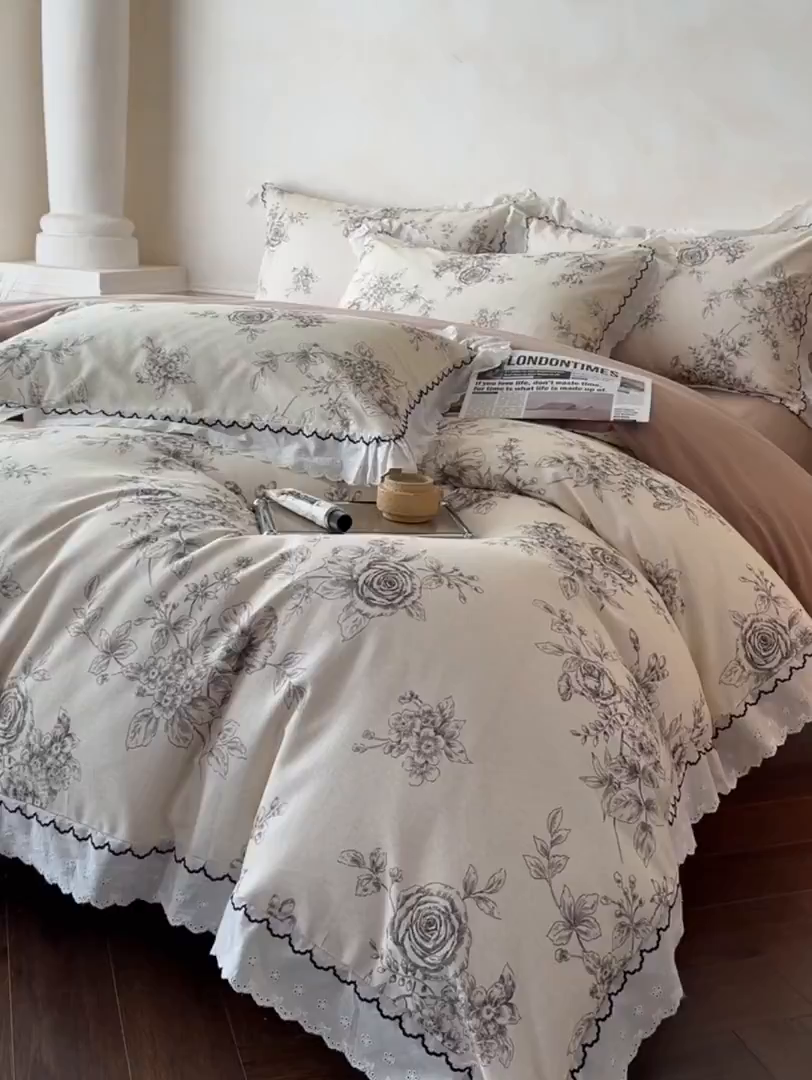 91家纺网 家纺一手货源 找家纺 涵宸家纺 2025新款全棉磨毛印花四件套-雅漾 漾漾-咖