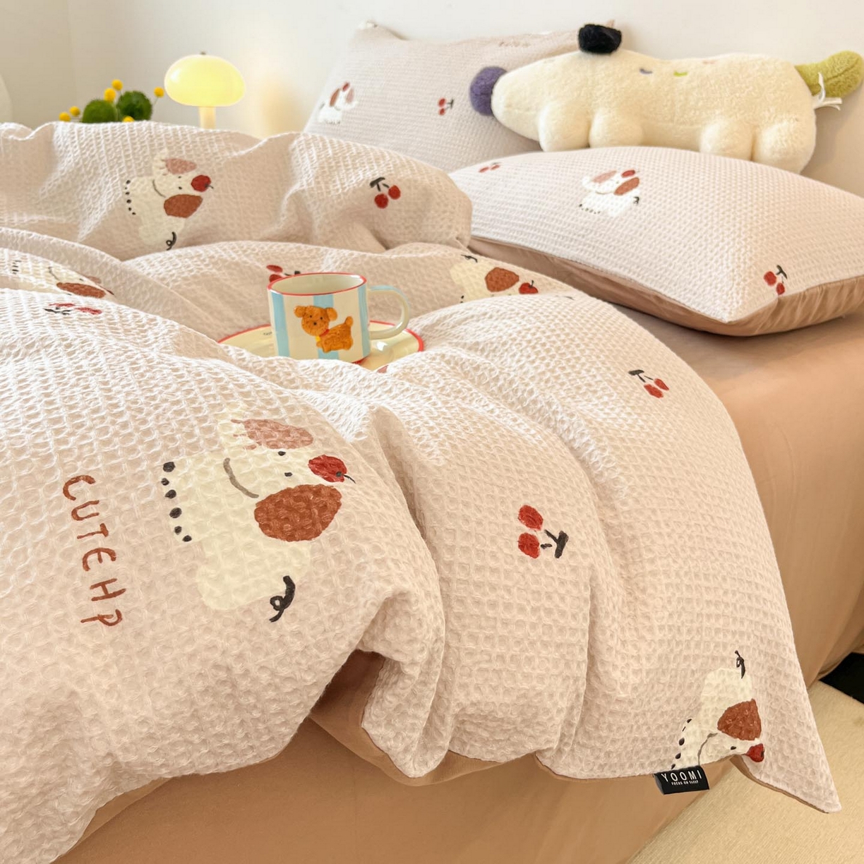 91家纺网 家纺一手货源 找家纺 涵宸家纺 2025新款全棉提花四件套-暮云栖 活力小象-灰