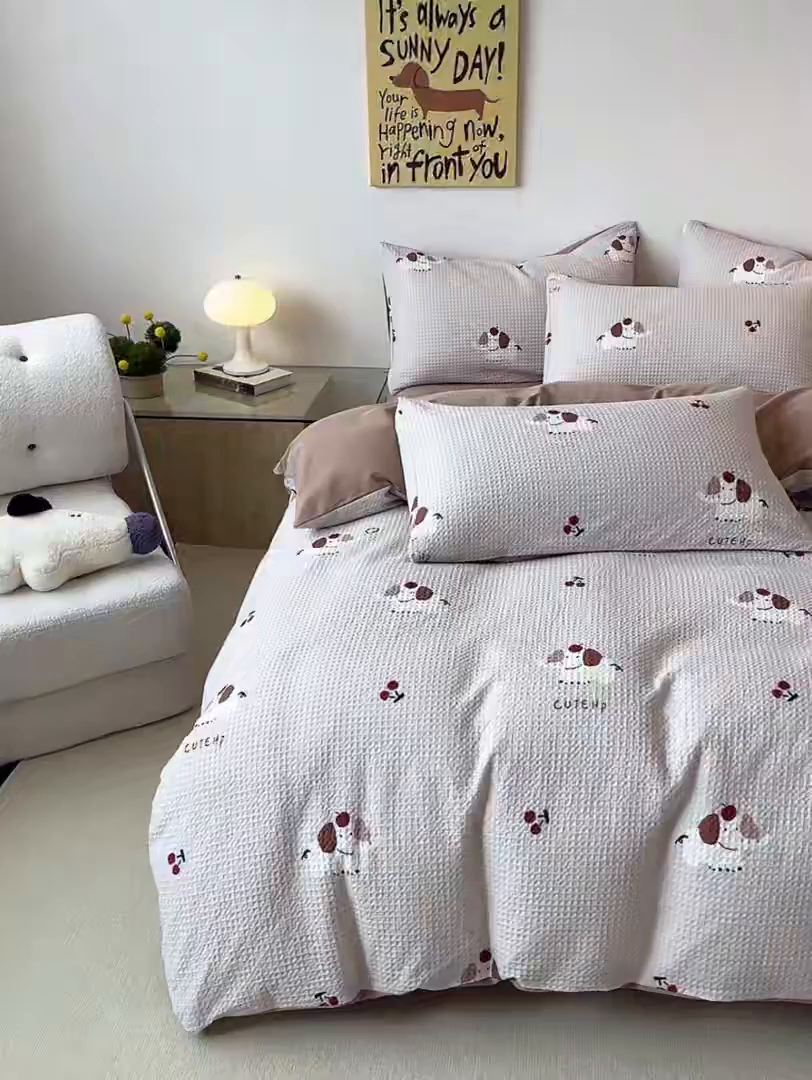 91家纺网 家纺一手货源 找家纺 涵宸家纺 2025新款全棉提花四件套-暮云栖 活力小象-灰