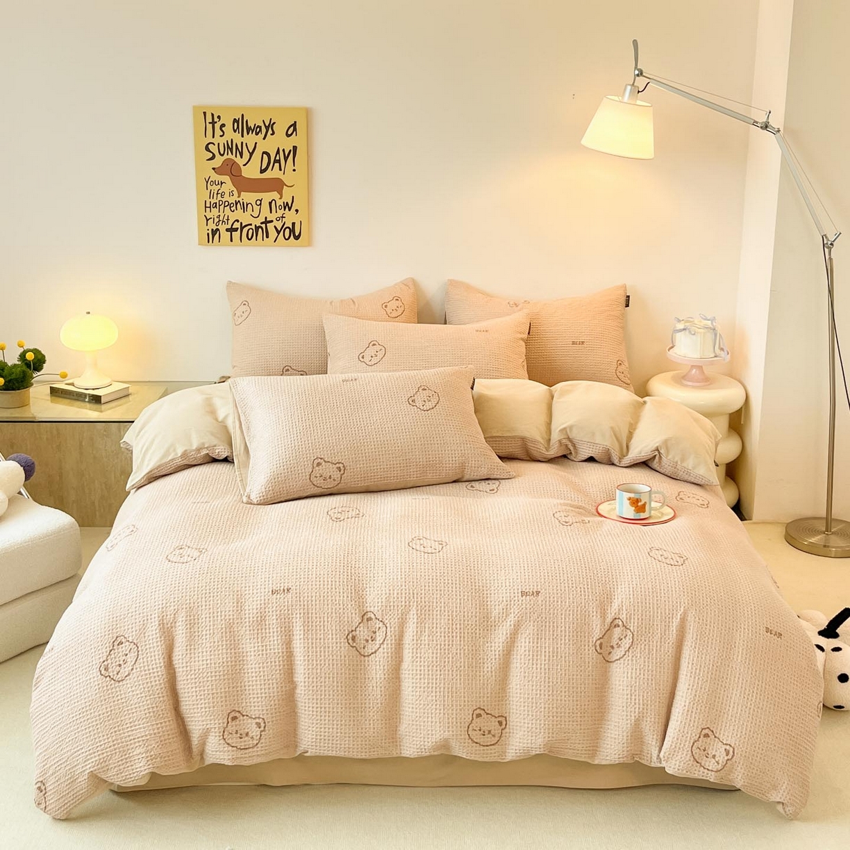 涵宸家纺 2025新款全棉提花四件套-暮云栖 萌动时光-咖