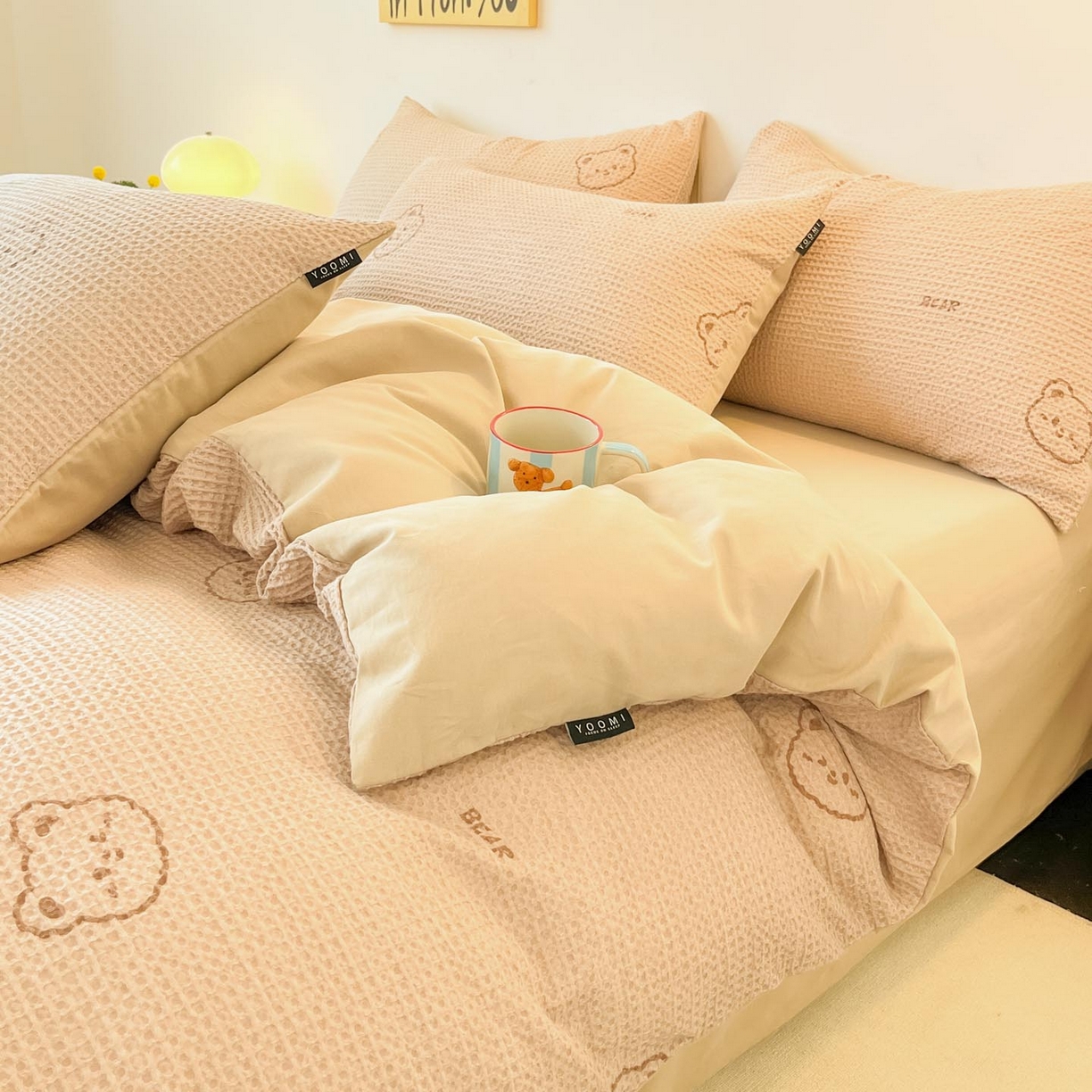 91家纺网 家纺一手货源 找家纺 涵宸家纺 2025新款全棉提花四件套-暮云栖 萌动时光-咖