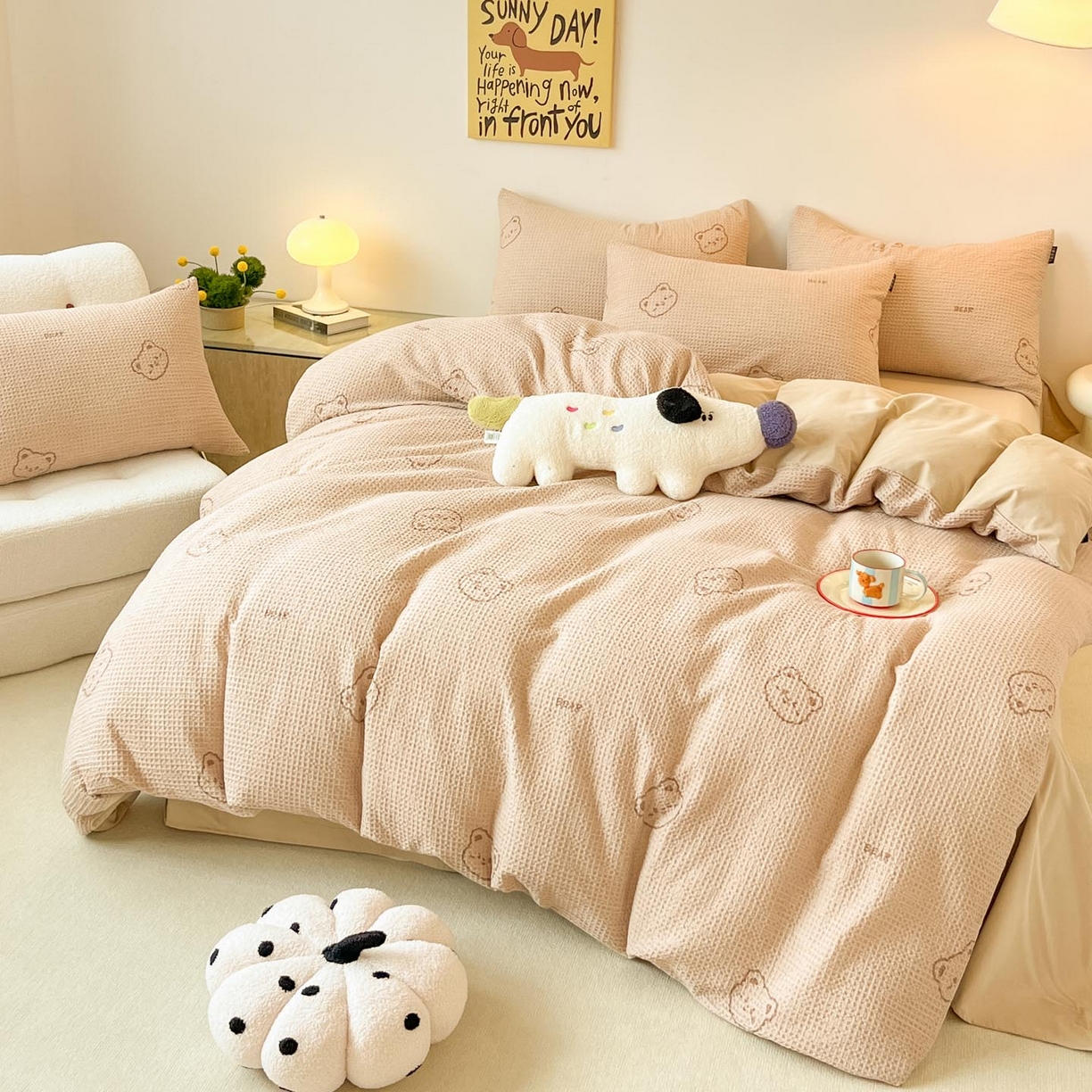 91家纺网 家纺一手货源 找家纺 涵宸家纺 2025新款全棉提花四件套-暮云栖 萌动时光-咖