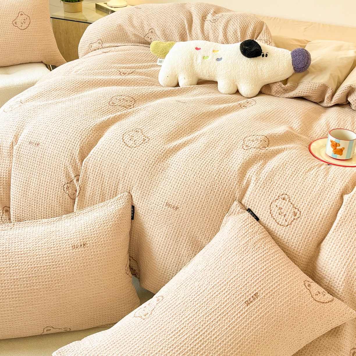 91家纺网 家纺一手货源 找家纺 涵宸家纺 2025新款全棉提花四件套-暮云栖 萌动时光-咖