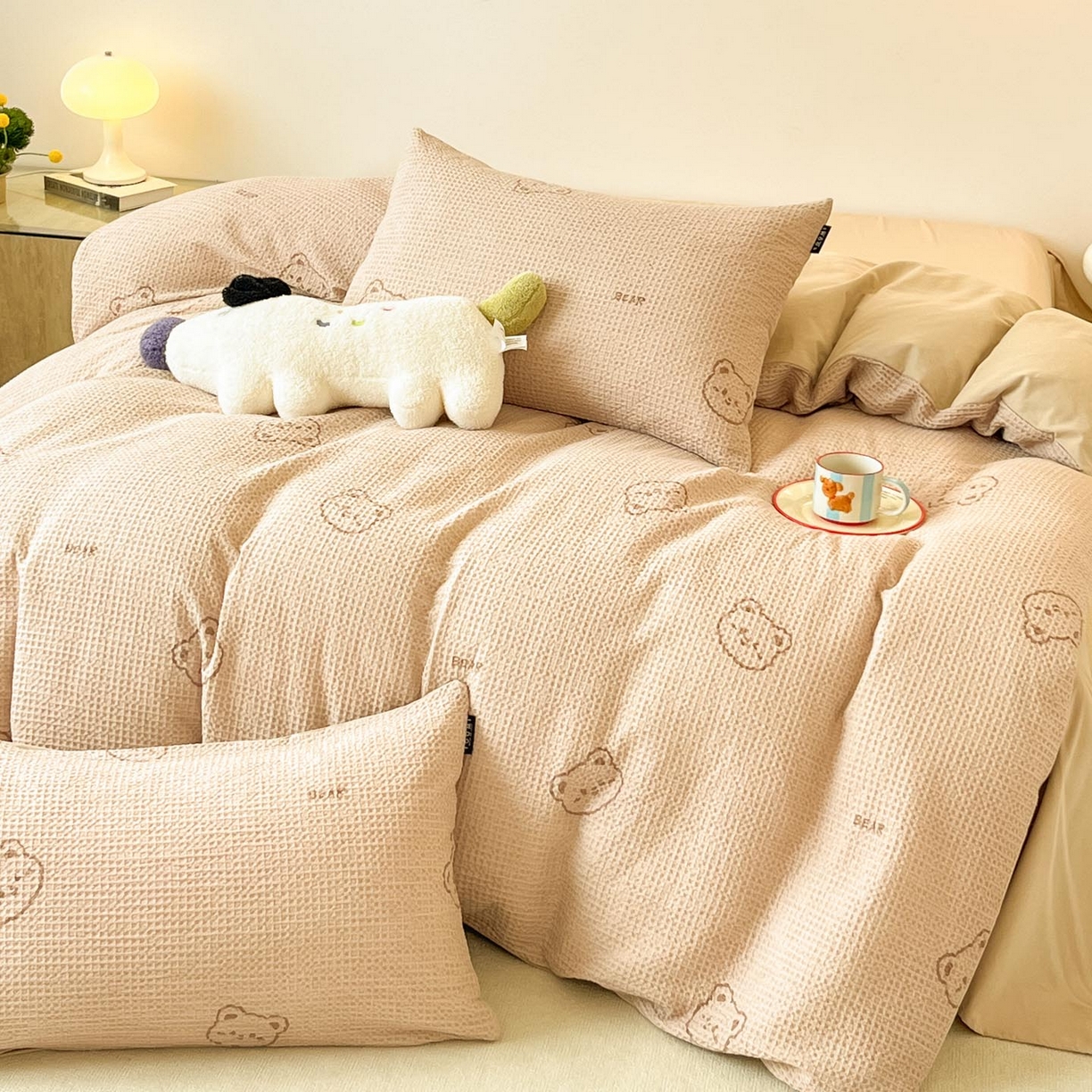 91家纺网 家纺一手货源 找家纺 涵宸家纺 2025新款全棉提花四件套-暮云栖 萌动时光-咖