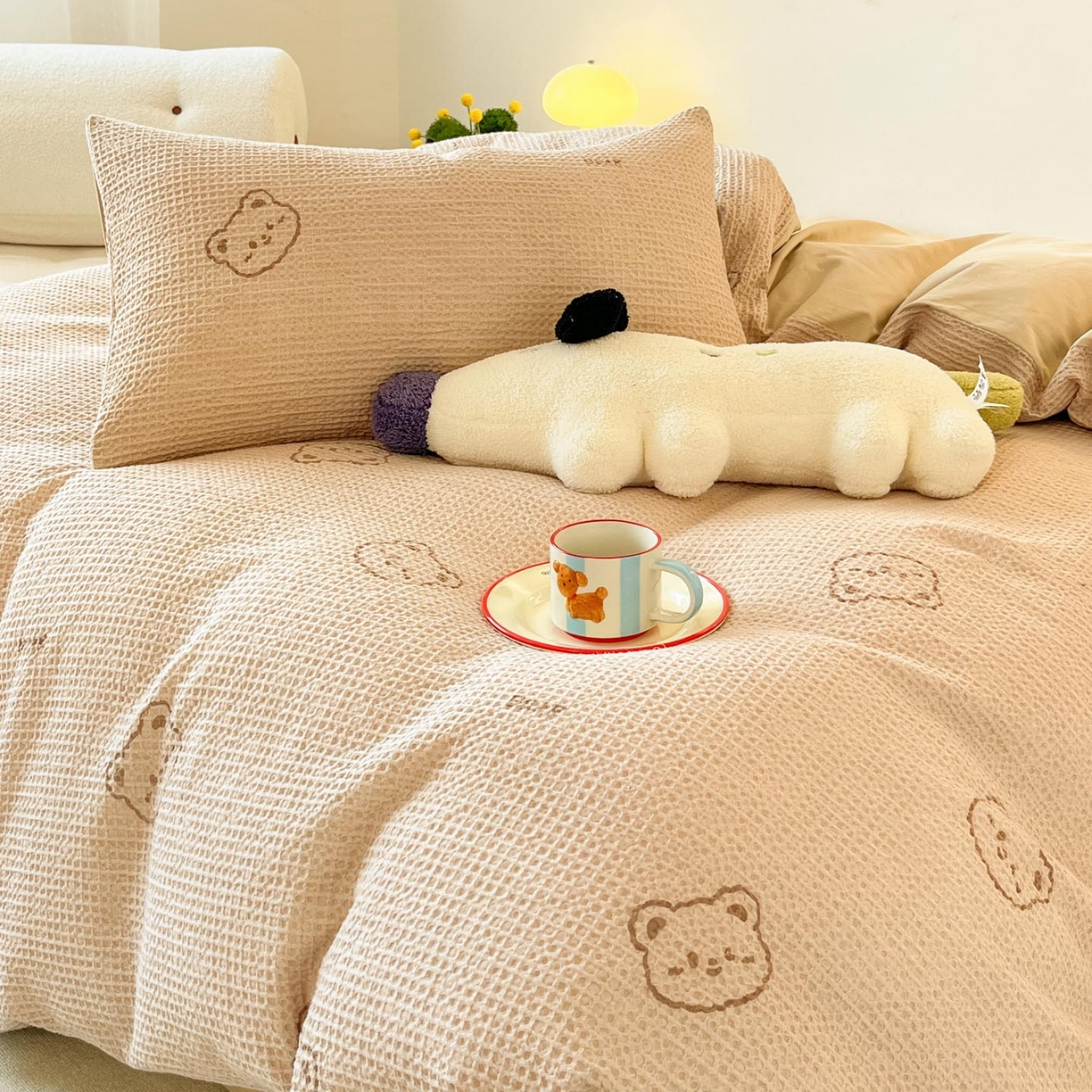 91家纺网 家纺一手货源 找家纺 涵宸家纺 2025新款全棉提花四件套-暮云栖 萌动时光-咖